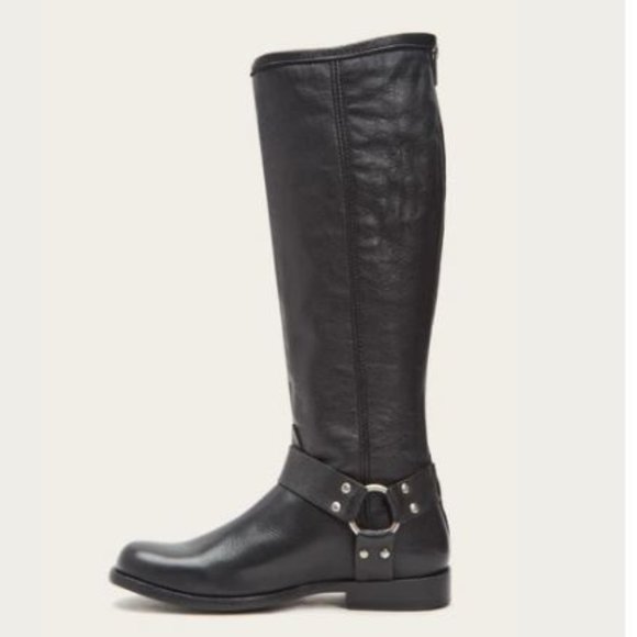 Frye Shoes - Frye Black Phillip Tall Leather Zip Moto Boots
